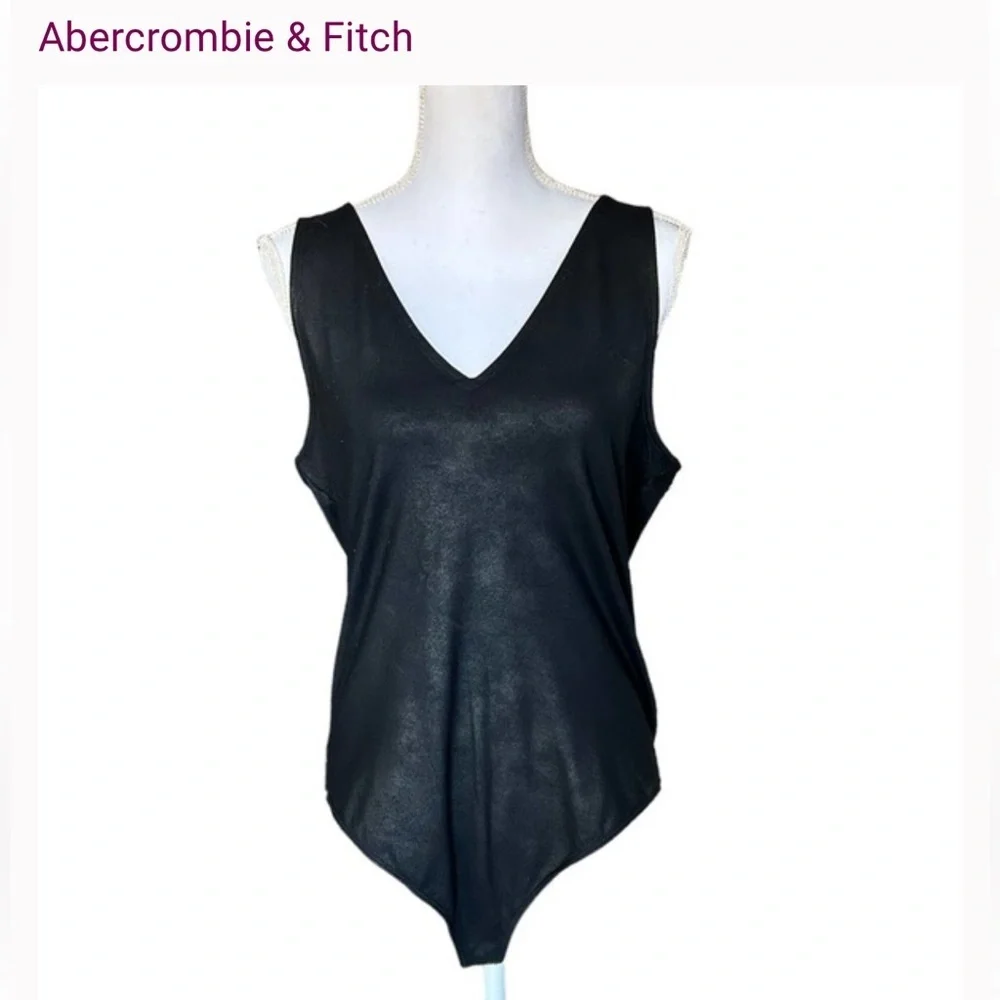 Abercrombie & Fitch Black Faux Leather Bodysuit Size Medium NWOT - Picture 2 of 9